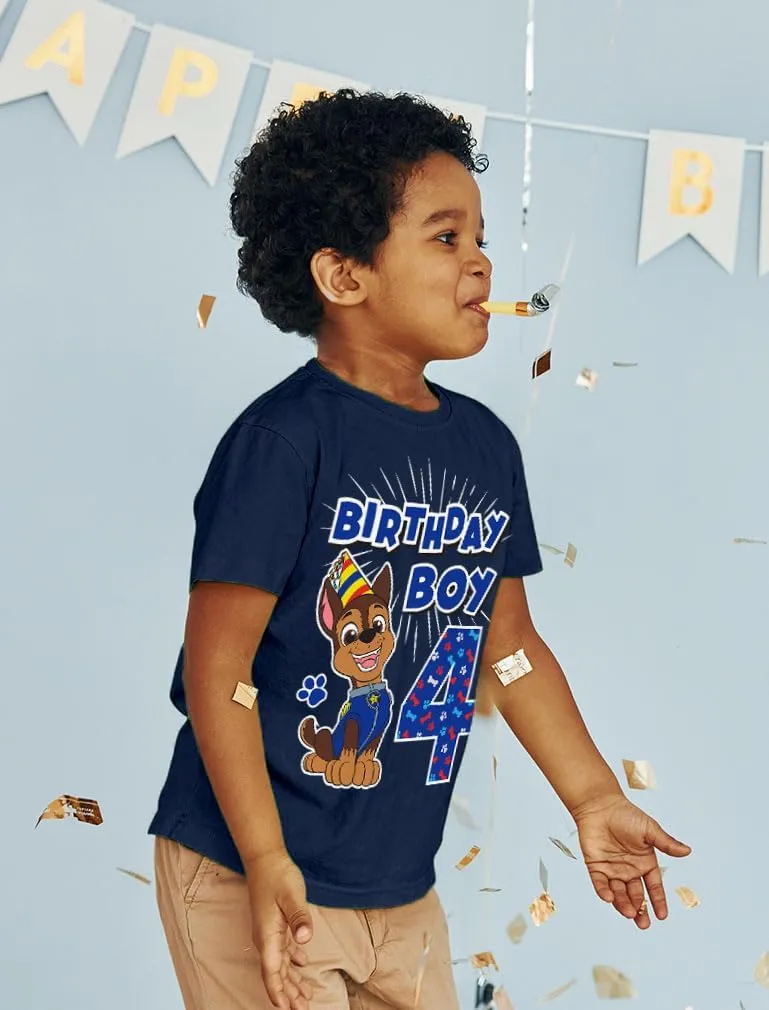 Tstars Paw Patrol 4 Chase Shirt Gifts for Four Years Old 4th Birthday Theme Party Toddler Kids T-Shirt
