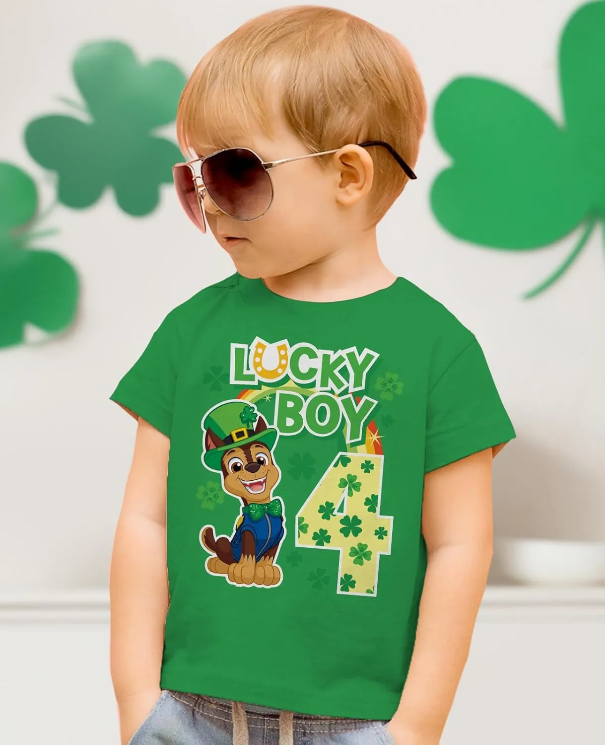 Tstars Paw Patrol 4 Chase Shirt Gifts for Four Years Old 4th Birthday Theme Party Toddler Kids T-Shirt