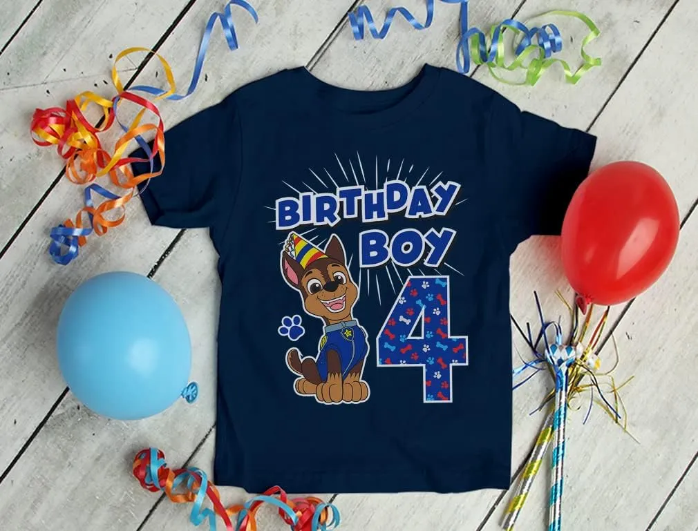 Tstars Paw Patrol 4 Chase Shirt Gifts for Four Years Old 4th Birthday Theme Party Toddler Kids T-Shirt