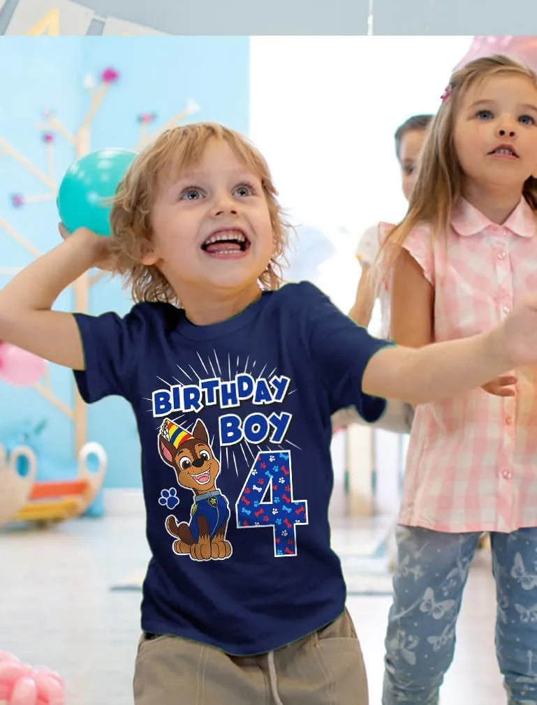 Tstars Paw Patrol 4 Chase Shirt Gifts for Four Years Old 4th Birthday Theme Party Toddler Kids T-Shirt