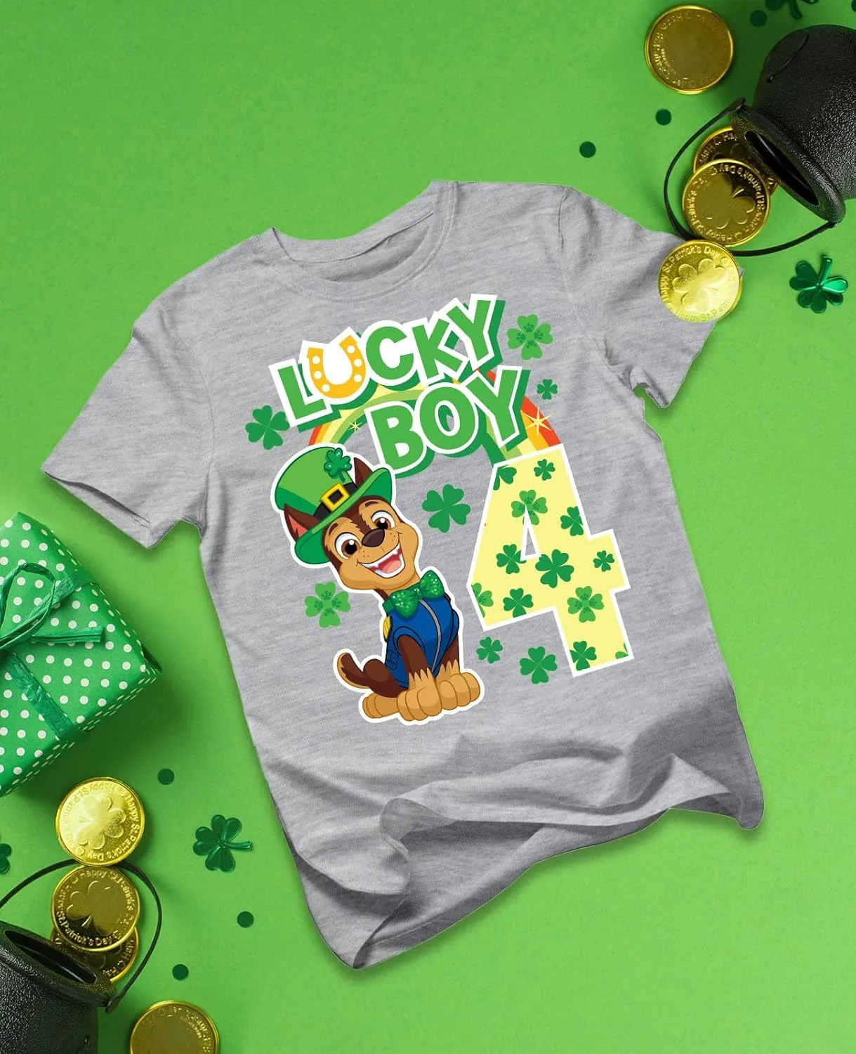 Tstars Paw Patrol 4 Chase Shirt Gifts for Four Years Old 4th Birthday Theme Party Toddler Kids T-Shirt