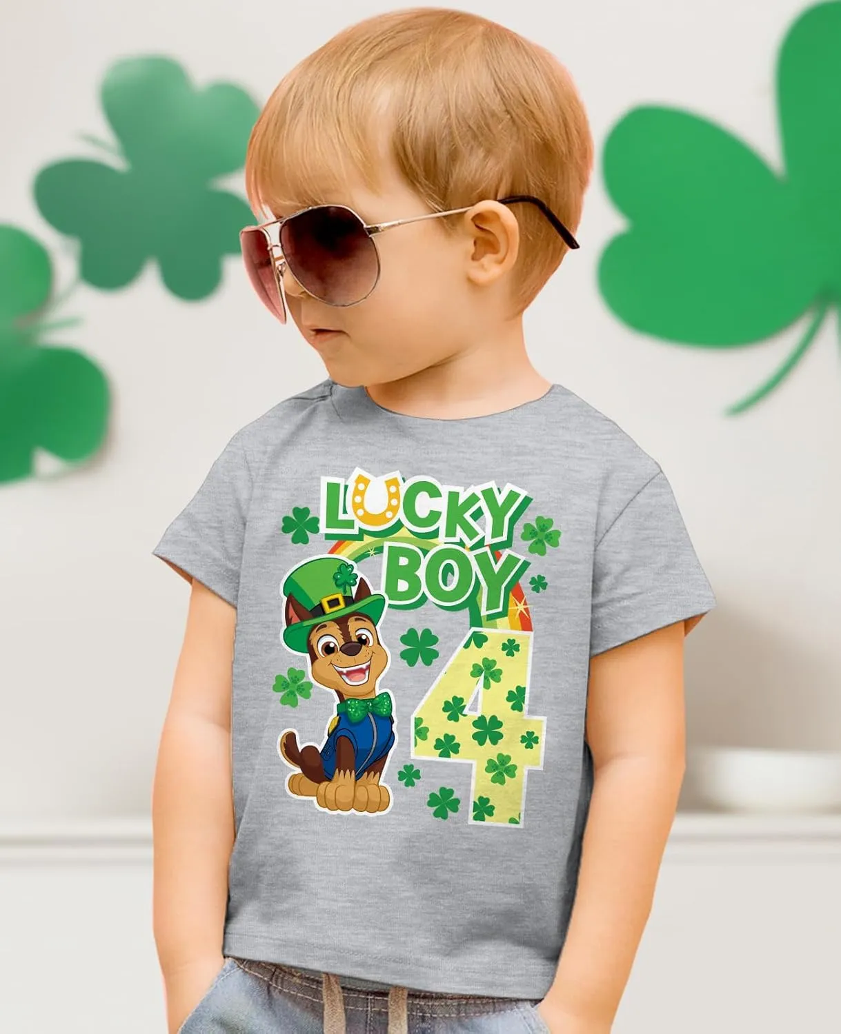 Tstars Paw Patrol 4 Chase Shirt Gifts for Four Years Old 4th Birthday Theme Party Toddler Kids T-Shirt
