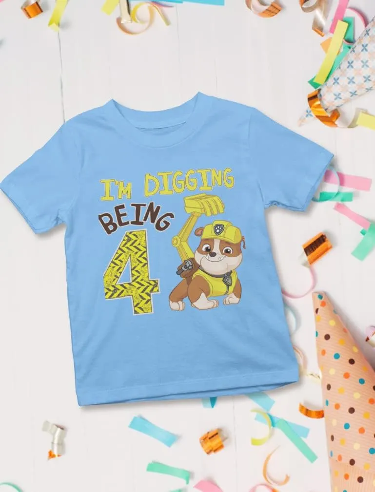 Tstars Paw Patrol Rubble Digging Being 4 Construction Bulldozer 4th Birthday Toddler Kids T-Shirt