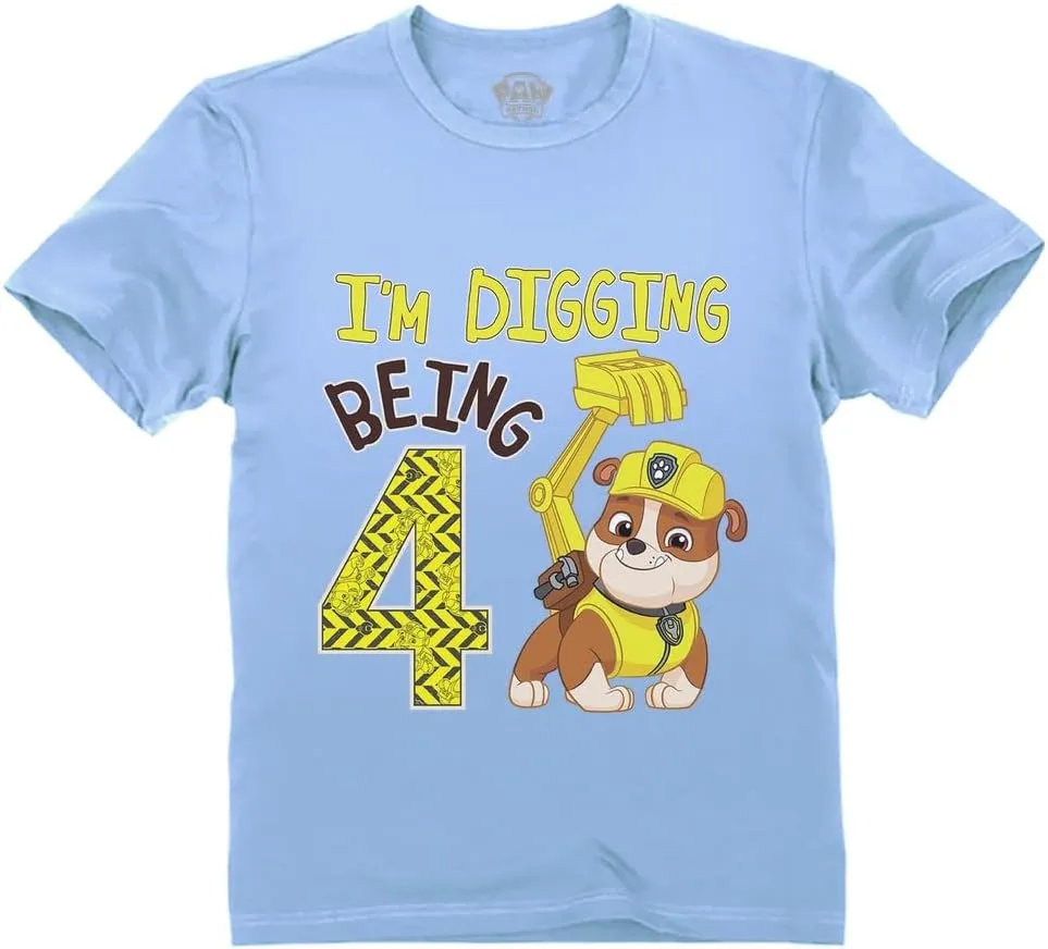 Tstars Paw Patrol Rubble Digging Being 4 Construction Bulldozer 4th Birthday Toddler Kids T-Shirt