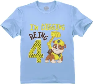 Tstars Paw Patrol Rubble Digging Being 4 Construction Bulldozer 4th Birthday Toddler Kids T-Shirt