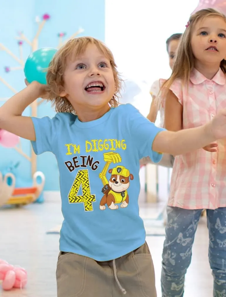 Tstars Paw Patrol Rubble Digging Being 4 Construction Bulldozer 4th Birthday Toddler Kids T-Shirt