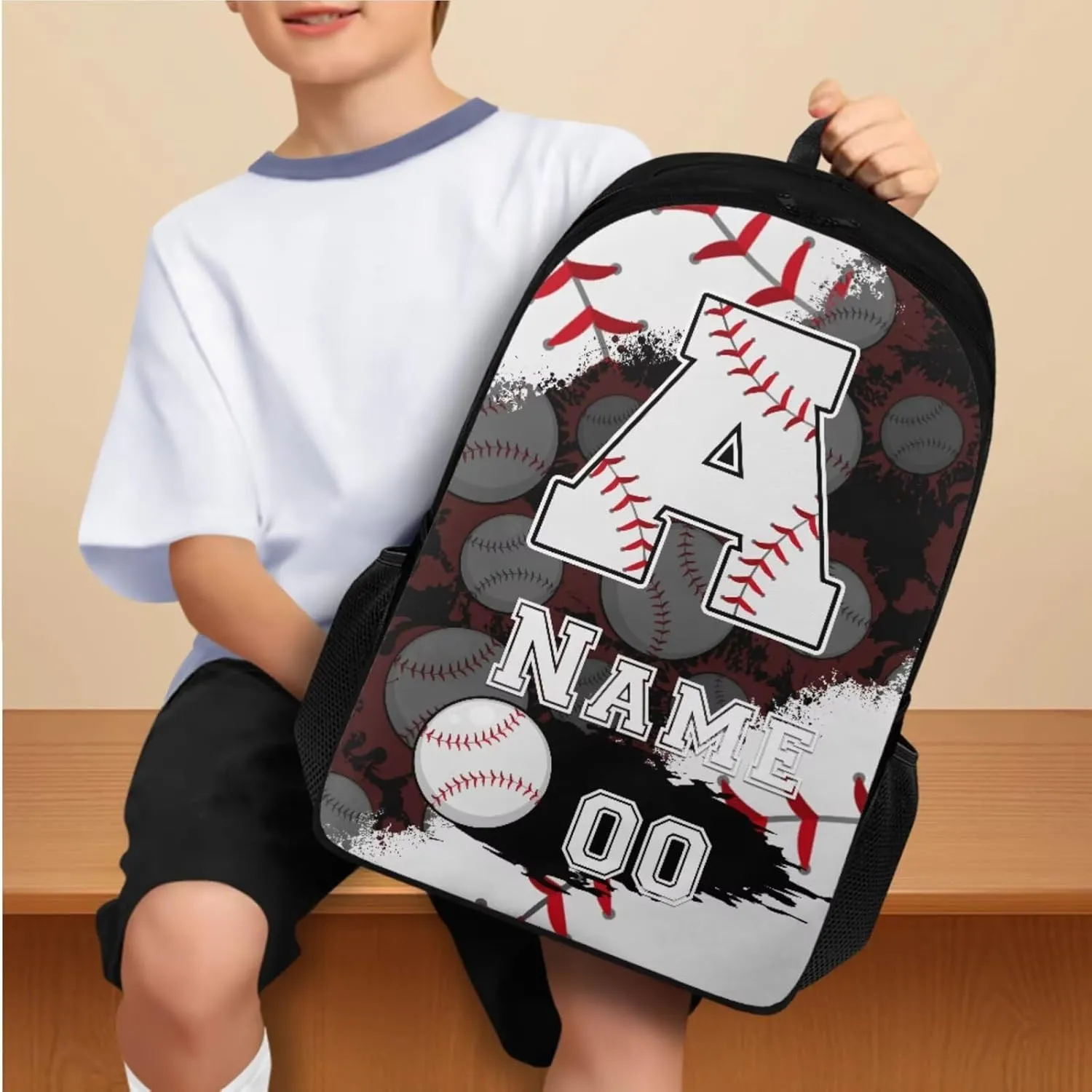 Tuoxiukan Personalized Baseball Backpack for Boys 12-14 Customized Name and Number Backpack for Girls 6th Grade Back Packs Elementary High School Schoolbag Children Rucksack Bookbag Laptop Compartment