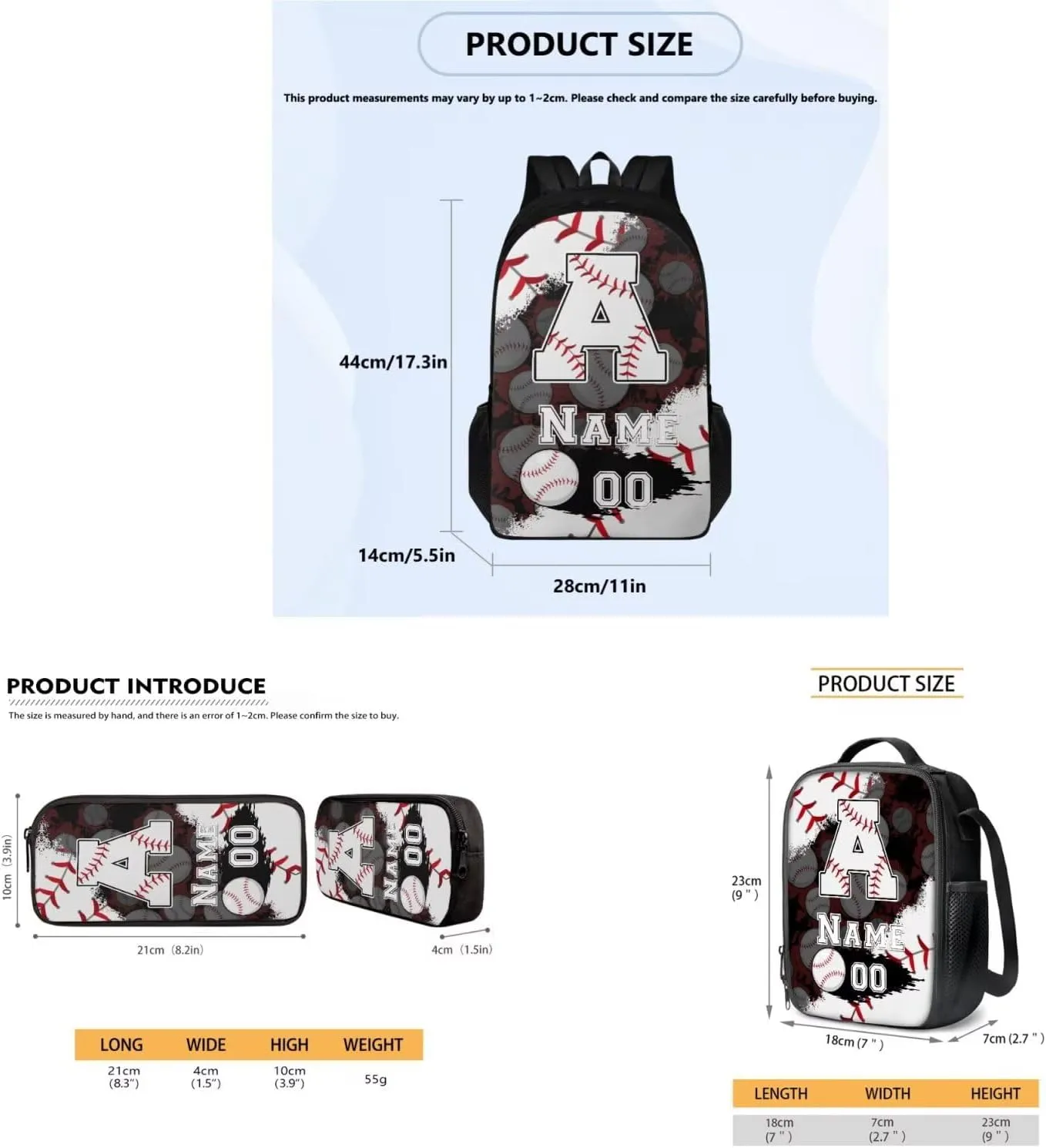 Tuoxiukan Personalized Baseball Backpack for Boys 12-14 Customized Name and Number Backpack for Girls 6th Grade Back Packs Elementary High School Schoolbag Children Rucksack Bookbag Laptop Compartment