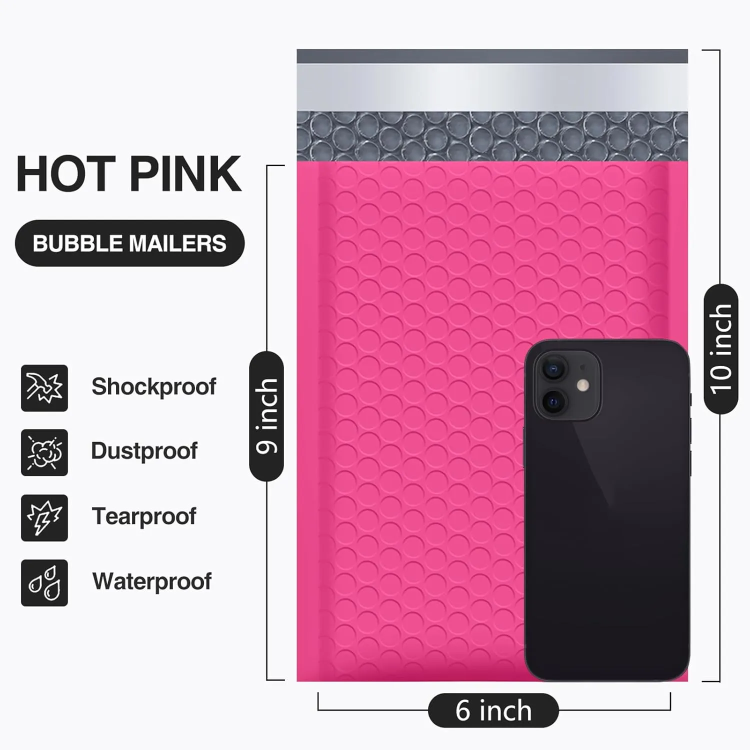 UCGOU Bubble Mailer 6x10 Inch 100 Pack Usable Size 6x9 Inch Hot Pink Poly Padded Envelopes Waterproof Bubble Bags for Small Business Shipping Self Seal Mailing Envelopes for Jewelry Makeup Supplies