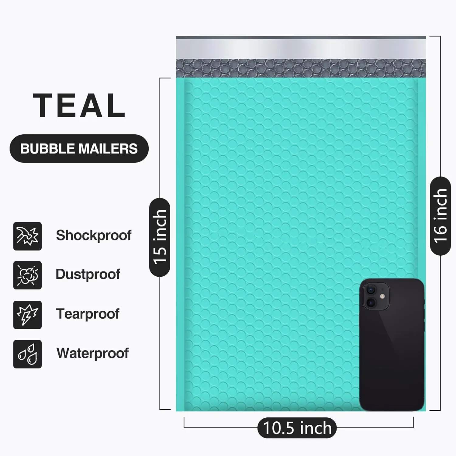 UCGOU Bubble Mailers 10.5x16 Inch 40 Pack Usable Size 10.5x15 Inch Large Padded Envelopes Teal Waterproof Packaging Bags for Shipping Self Seal Strong Adhesion Envelopes for Jewelry Makeup Supplies