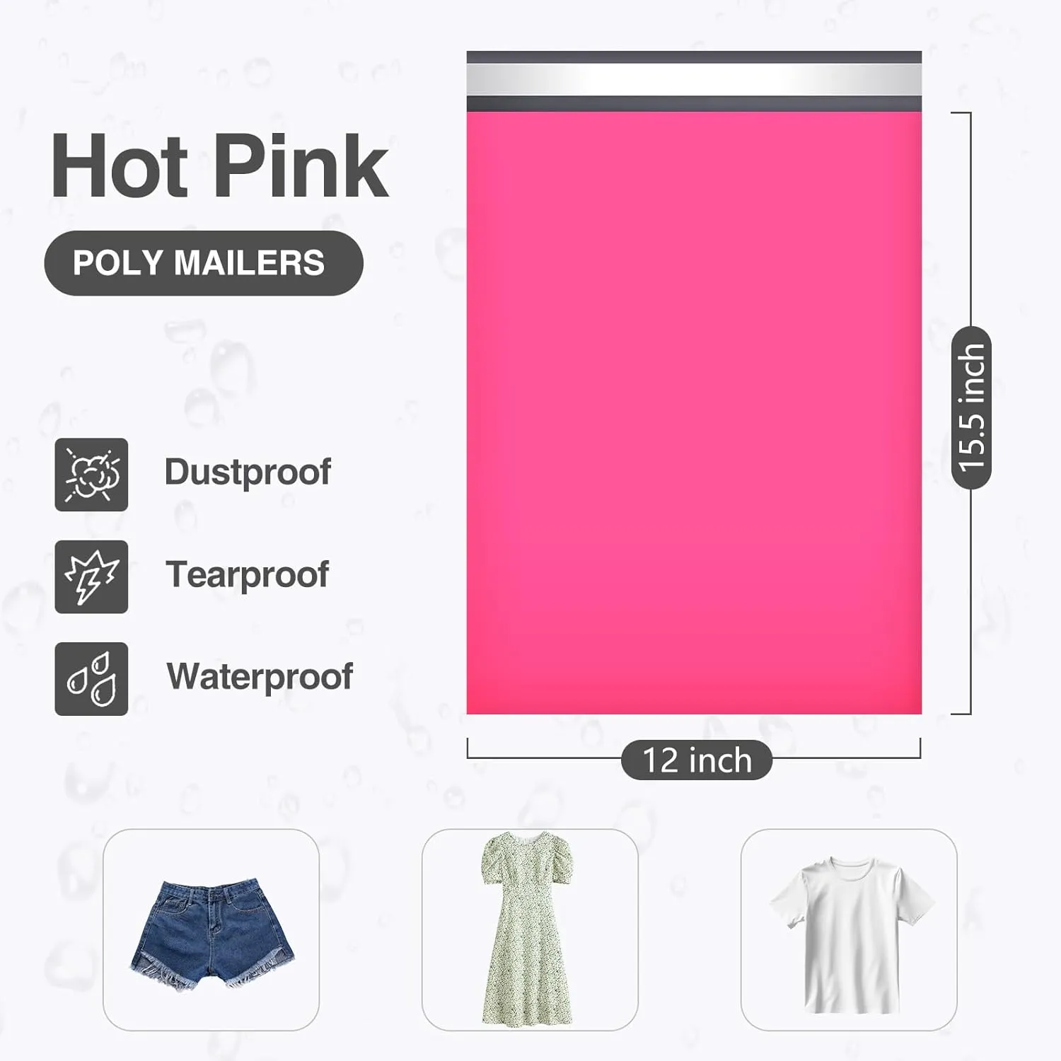 UCGOU Poly Mailers 12x15.5 Inch Hot Pink 100 Pack Medium Shipping Bags #5 Strong Thick Mailing Envelopes Self Sealing Adhesive Waterproof and Tear Proof Boutique Packaging Postal for Clothing