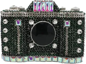 UMREN Novelty Crystal Camera Shaped Clutch Purse for Women Sparkly Rhinestones Evening Clutch Bag Glitter Bridal Prom Handbag