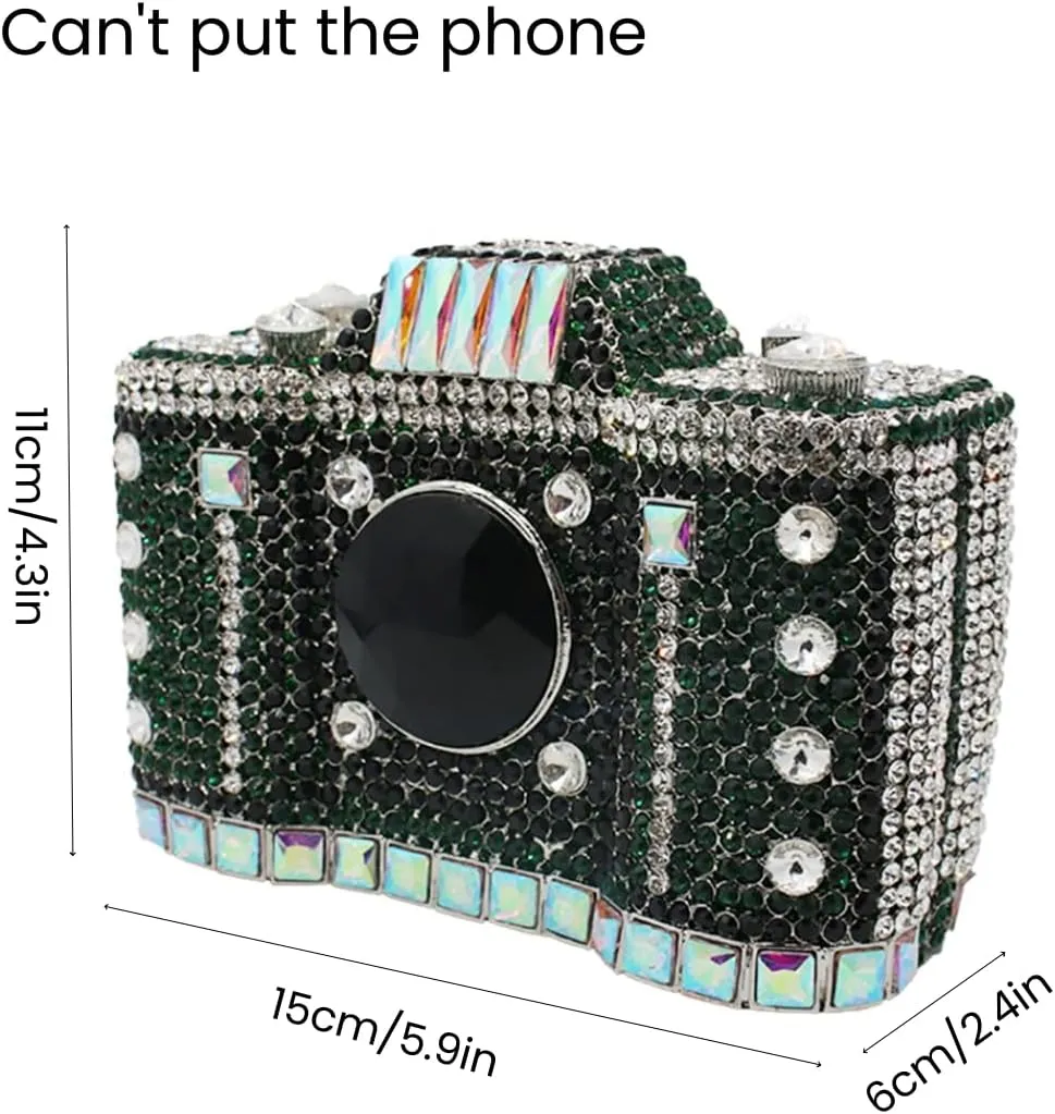 UMREN Novelty Crystal Camera Shaped Clutch Purse for Women Sparkly Rhinestones Evening Clutch Bag Glitter Bridal Prom Handbag