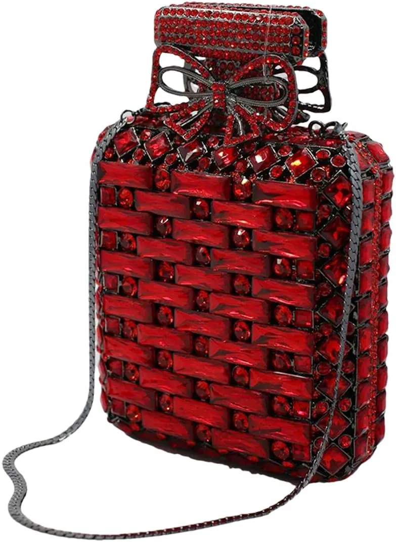 UMREN Women's Perfume Shaped Rhinestone Clutch Purses Sparkly Diamond Box Evening Bag Glitter Party Wedding Handbag