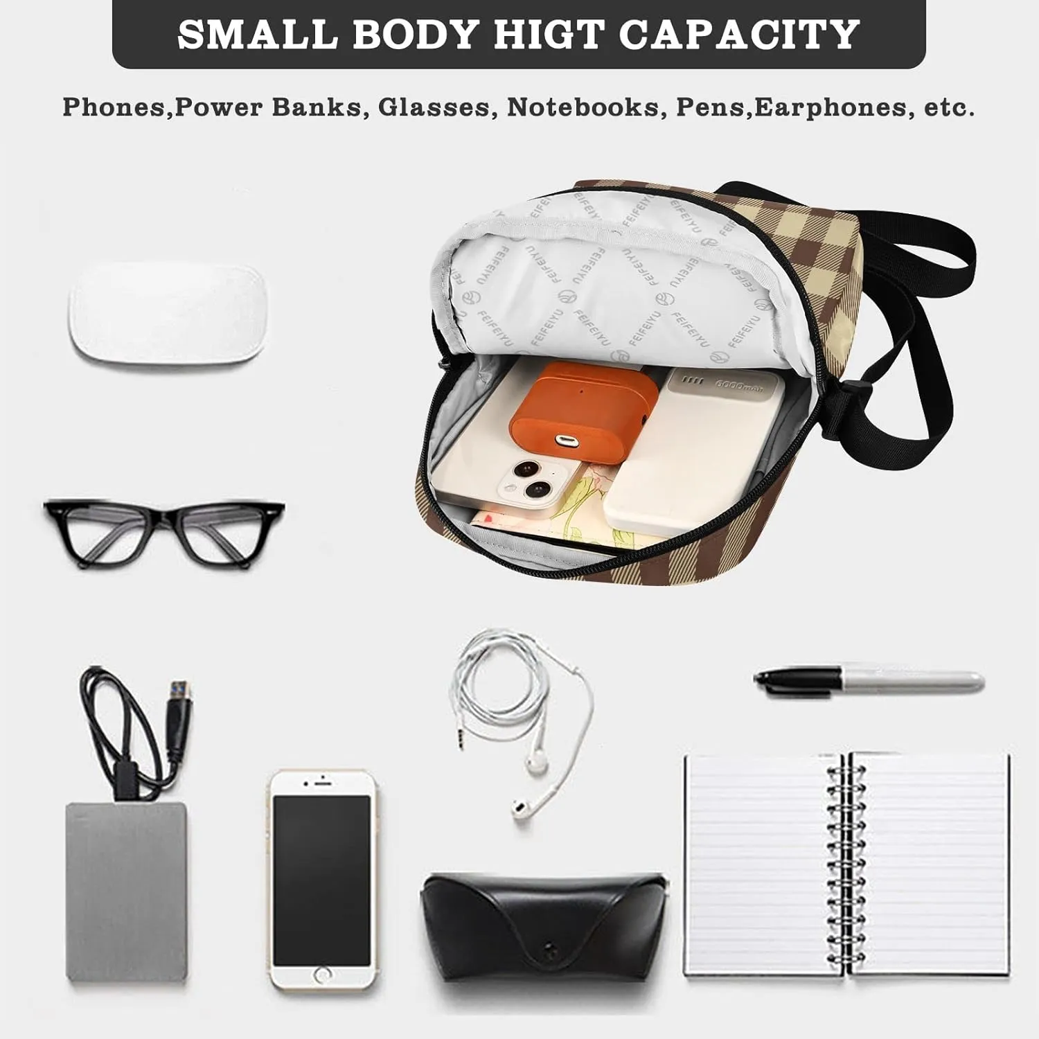 Unisex Crossbody Bag, Cream Color Durable Sling Side Shoulder bags for men women, One Size