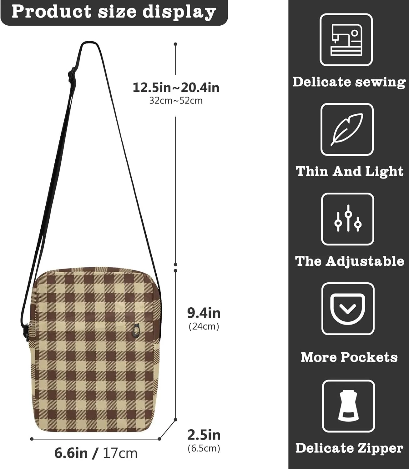 Unisex Crossbody Bag, Cream Color Durable Sling Side Shoulder bags for men women, One Size