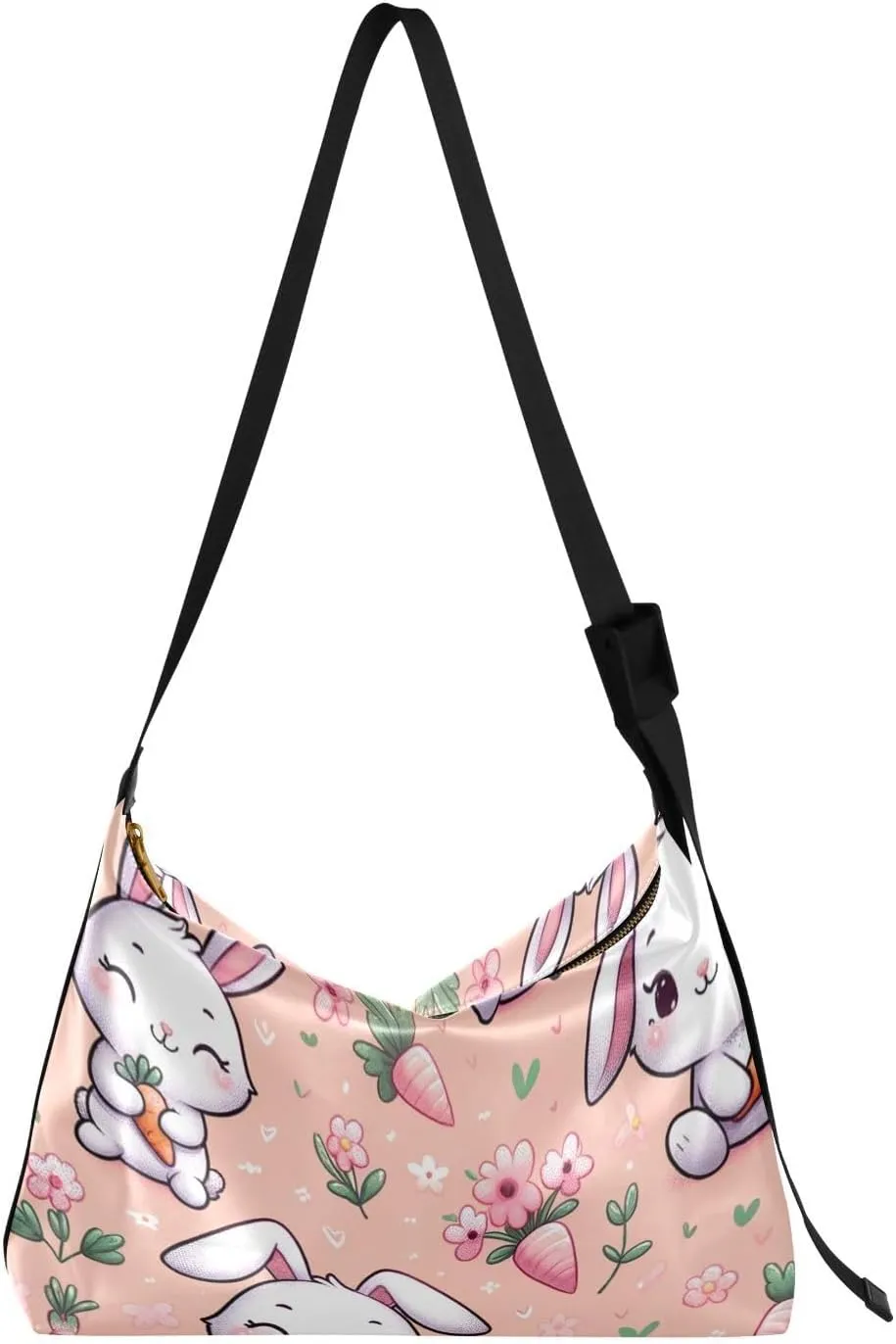 Unisex Shoulder Bag Crossbody Handbag Flower-rabbit-carrot Women Casual Hobo Bag Lightweight PU Leather Tote