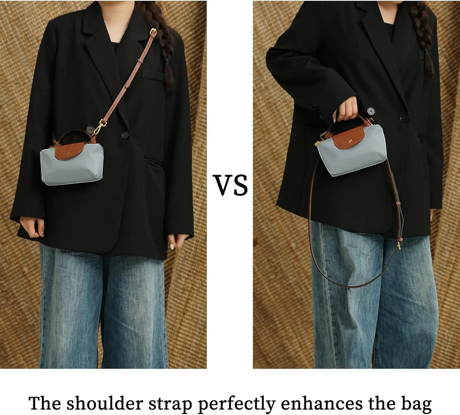 Upgraded Leather Purse Straps for Longchamp Mini Bag Conversion Kit, Bag Shoulder Strap Replacement Crossbody