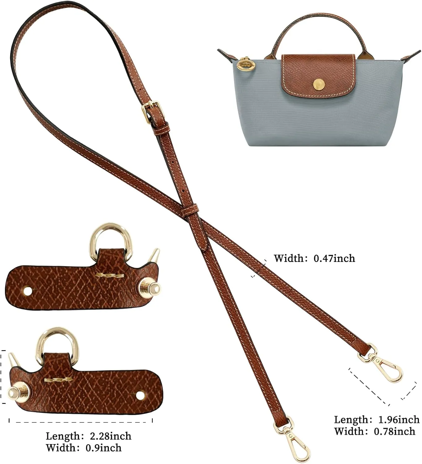 Upgraded Leather Purse Straps for Longchamp Mini Bag Conversion Kit, Bag Shoulder Strap Replacement Crossbody