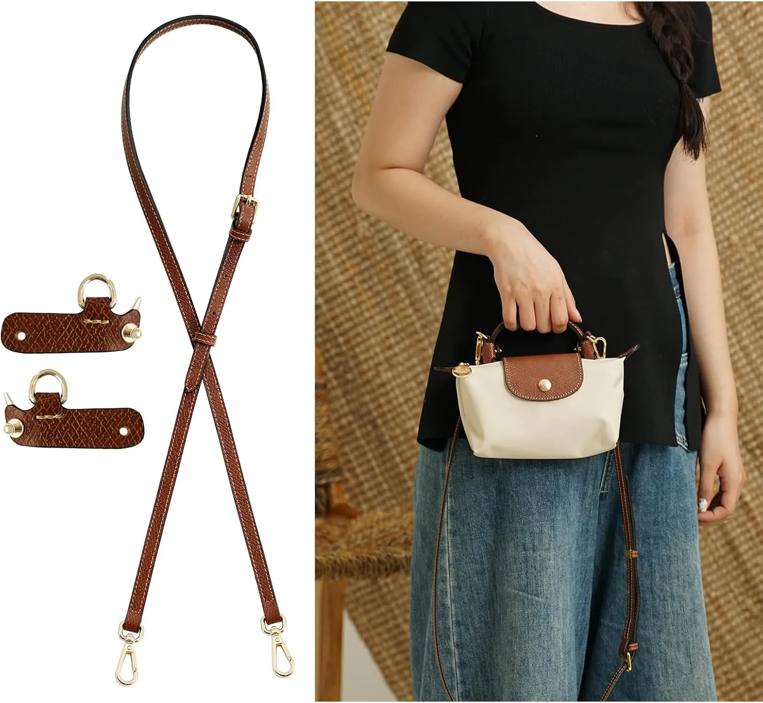 Upgraded Leather Purse Straps for Longchamp Mini Bag Conversion Kit, Bag Shoulder Strap Replacement Crossbody