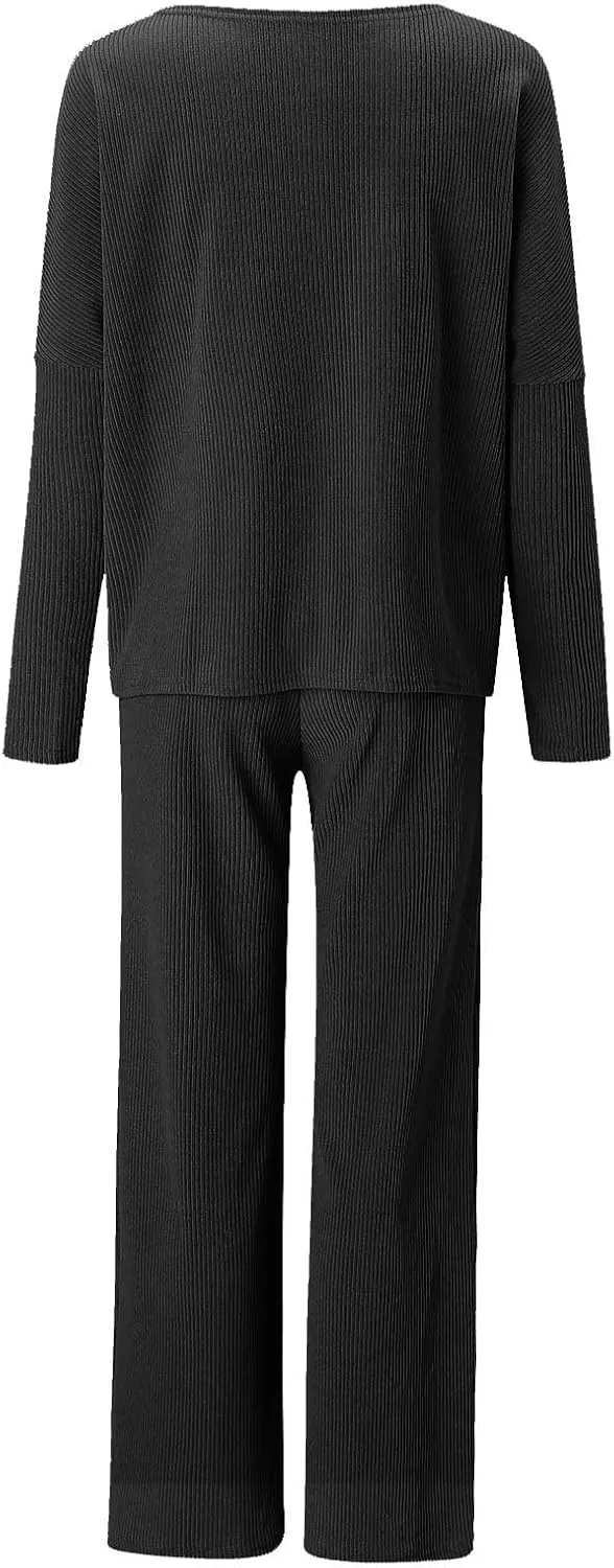 UQRZAU Women'S Wear Solid Color Round Neck Long Sleeve Leisure Two Piece Suit