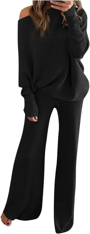UQRZAU Women'S Wear Solid Color Round Neck Long Sleeve Leisure Two Piece Suit