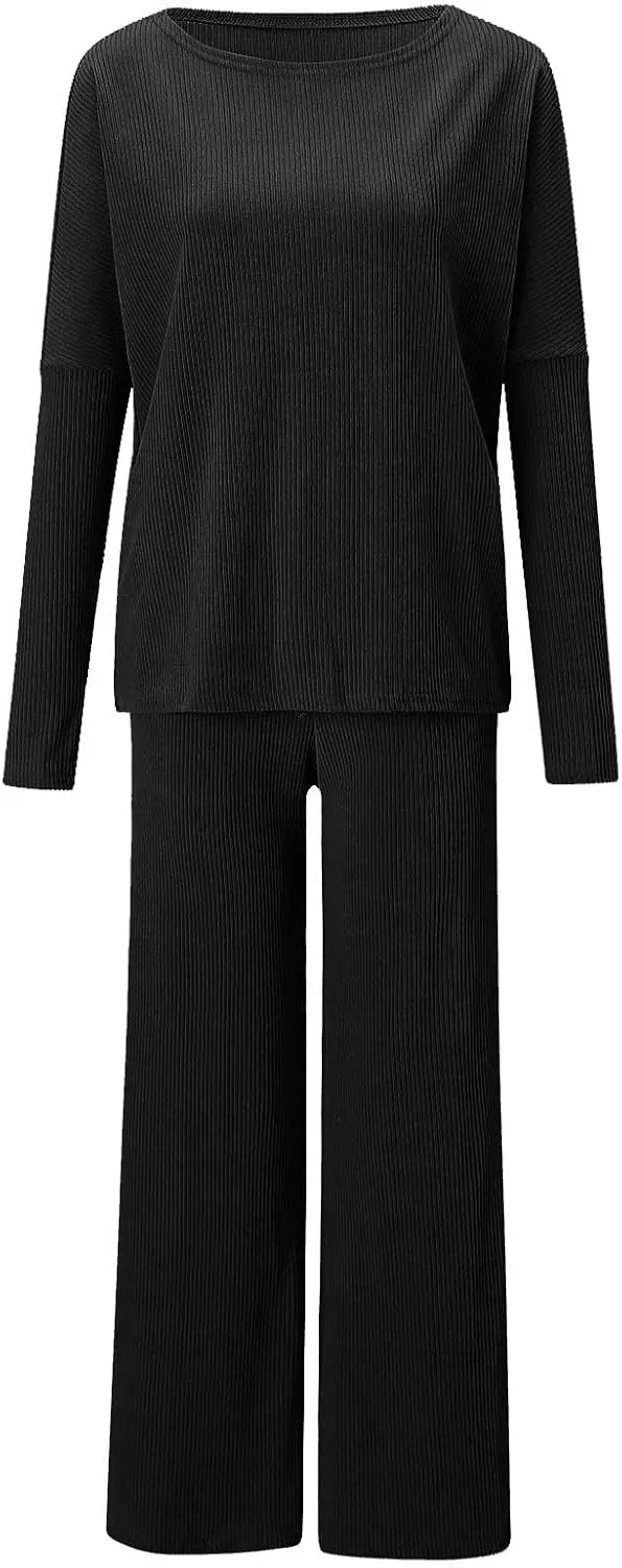 UQRZAU Women'S Wear Solid Color Round Neck Long Sleeve Leisure Two Piece Suit