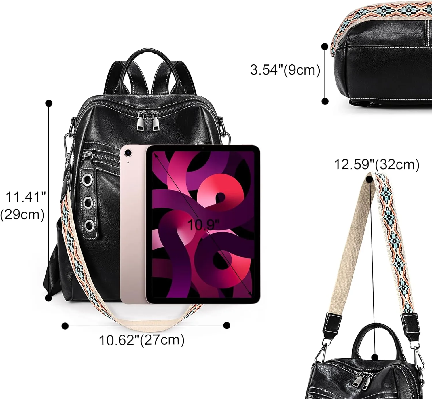 Uromee PU Leather Backpack Purse for Women Fashion Multipurpose Design Handbag Ladies Shoulder Bags Travel Backpack