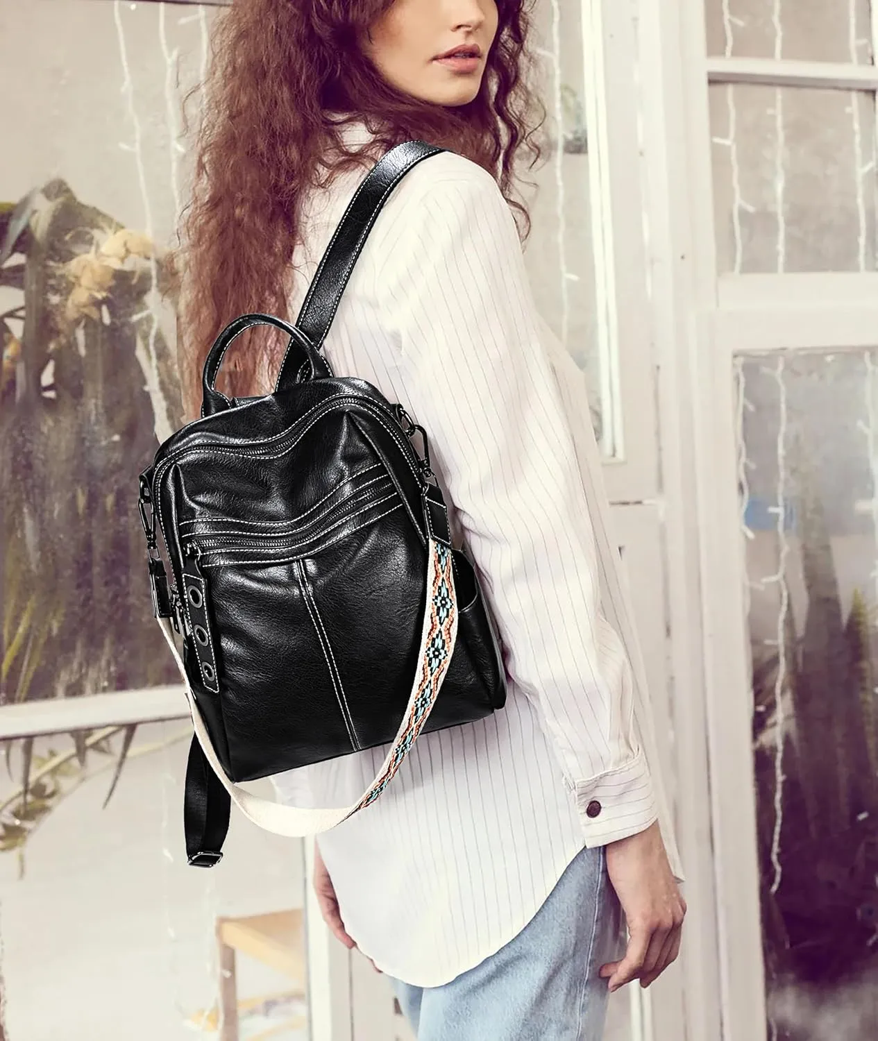 Uromee PU Leather Backpack Purse for Women Fashion Multipurpose Design Handbag Ladies Shoulder Bags Travel Backpack