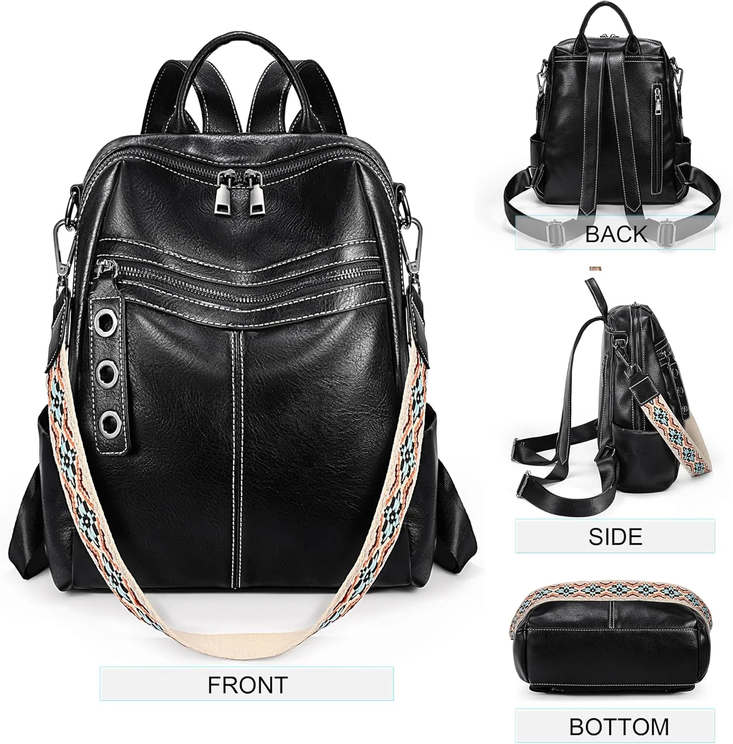 Uromee PU Leather Backpack Purse for Women Fashion Multipurpose Design Handbag Ladies Shoulder Bags Travel Backpack
