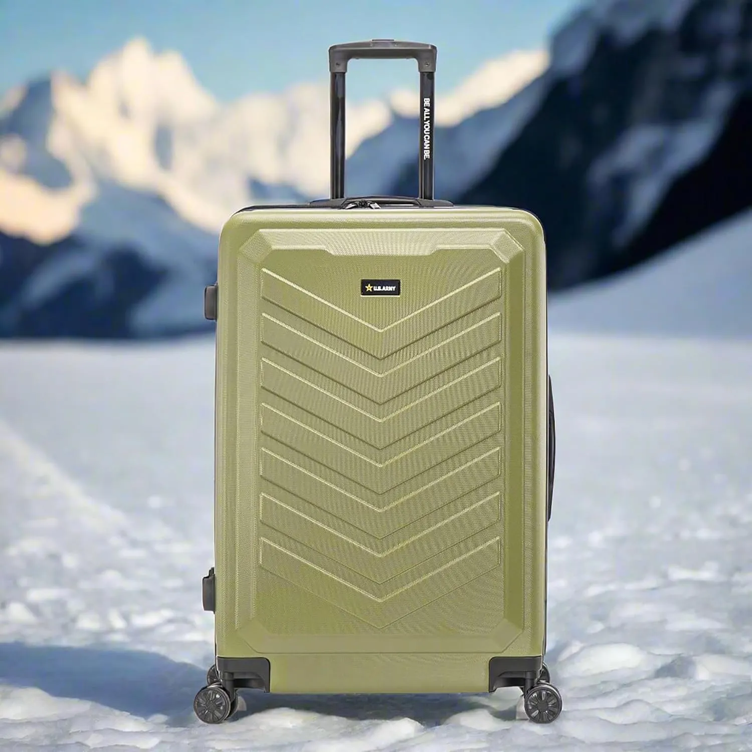US ARMY Fox 28 inch Hardside Luggage with Spinner Wheels | Lightweight Large Suitcase for Extended Travel | Chevron Icon, Gel Handle, Side Studs, Retractable Trolley, Heavy Duty | Olive Drab