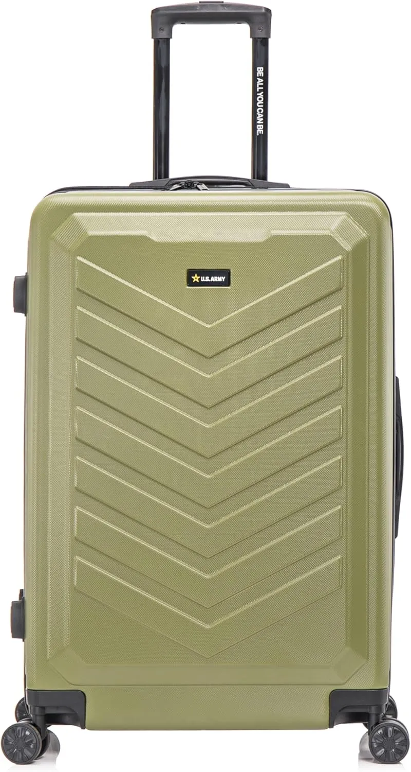 US ARMY Fox 28 inch Hardside Luggage with Spinner Wheels | Lightweight Large Suitcase for Extended Travel | Chevron Icon, Gel Handle, Side Studs, Retractable Trolley, Heavy Duty | Olive Drab