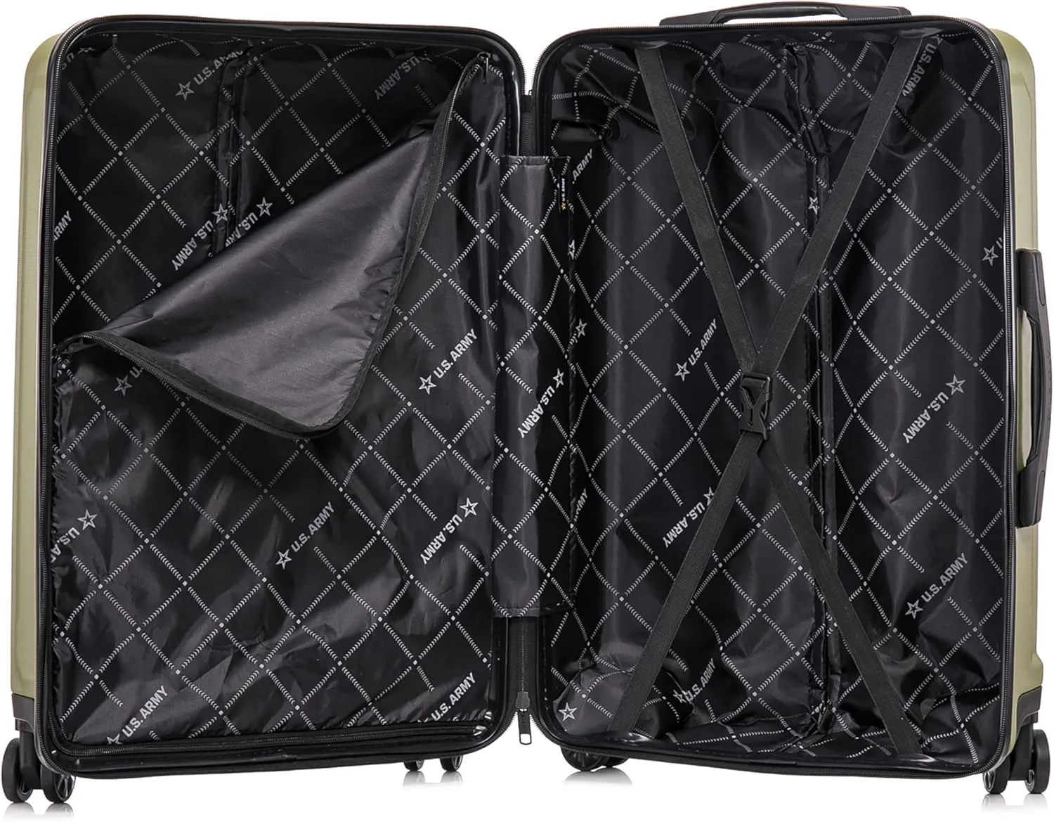 US ARMY Fox 28 inch Hardside Luggage with Spinner Wheels | Lightweight Large Suitcase for Extended Travel | Chevron Icon, Gel Handle, Side Studs, Retractable Trolley, Heavy Duty | Olive Drab