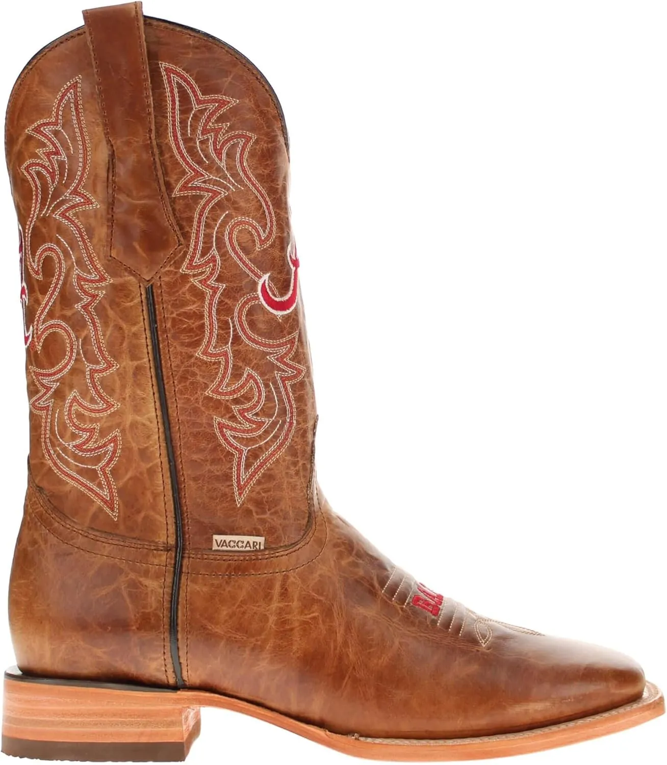 Vaccari Men's Luke Genuine Leather Collegiate Embroidery Broad Square Toe Cowboy Boots