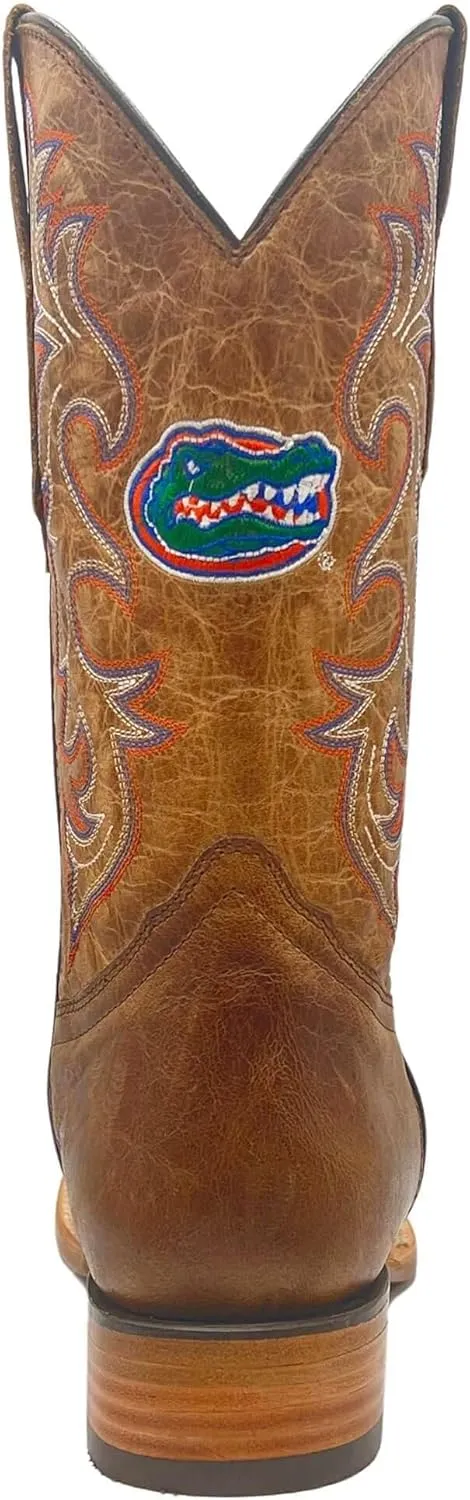 Vaccari Men's Luke Genuine Leather Collegiate Embroidery Broad Square Toe Cowboy Boots