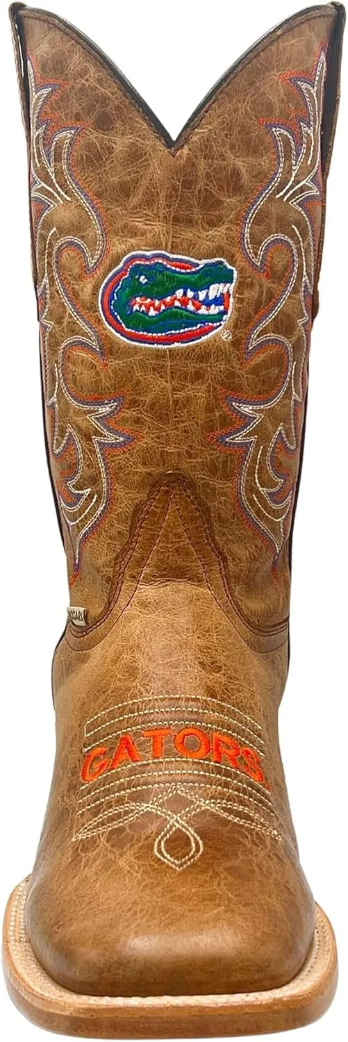 Vaccari Men's Luke Genuine Leather Collegiate Embroidery Broad Square Toe Cowboy Boots