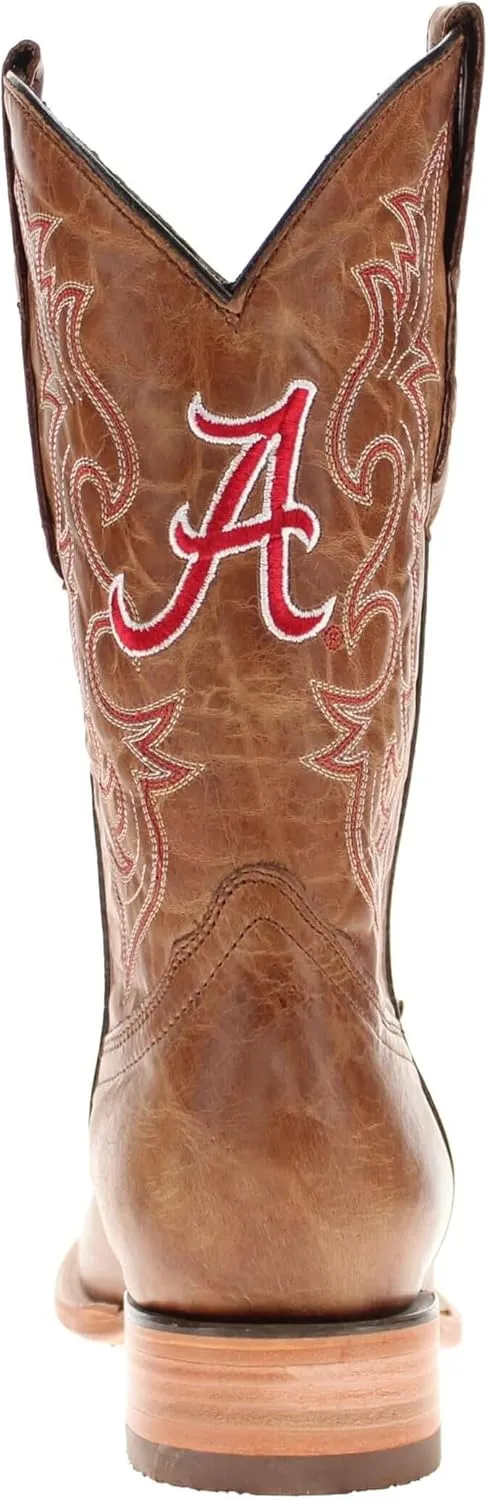 Vaccari Men's Luke Genuine Leather Collegiate Embroidery Broad Square Toe Cowboy Boots