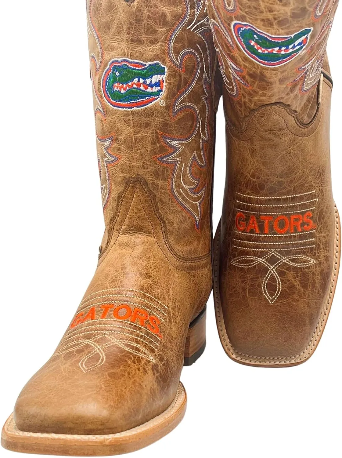 Vaccari Men's Luke Genuine Leather Collegiate Embroidery Broad Square Toe Cowboy Boots