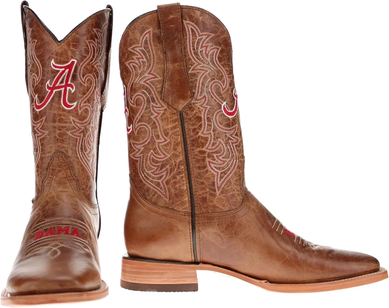 Vaccari Men's Luke Genuine Leather Collegiate Embroidery Broad Square Toe Cowboy Boots