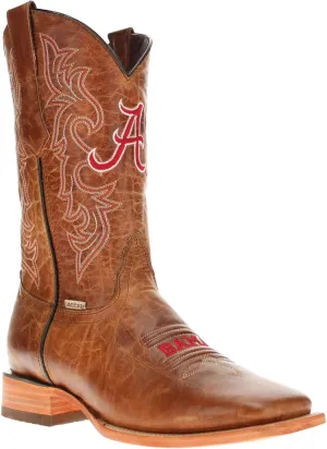 Vaccari Men's Luke Genuine Leather Collegiate Embroidery Broad Square Toe Cowboy Boots