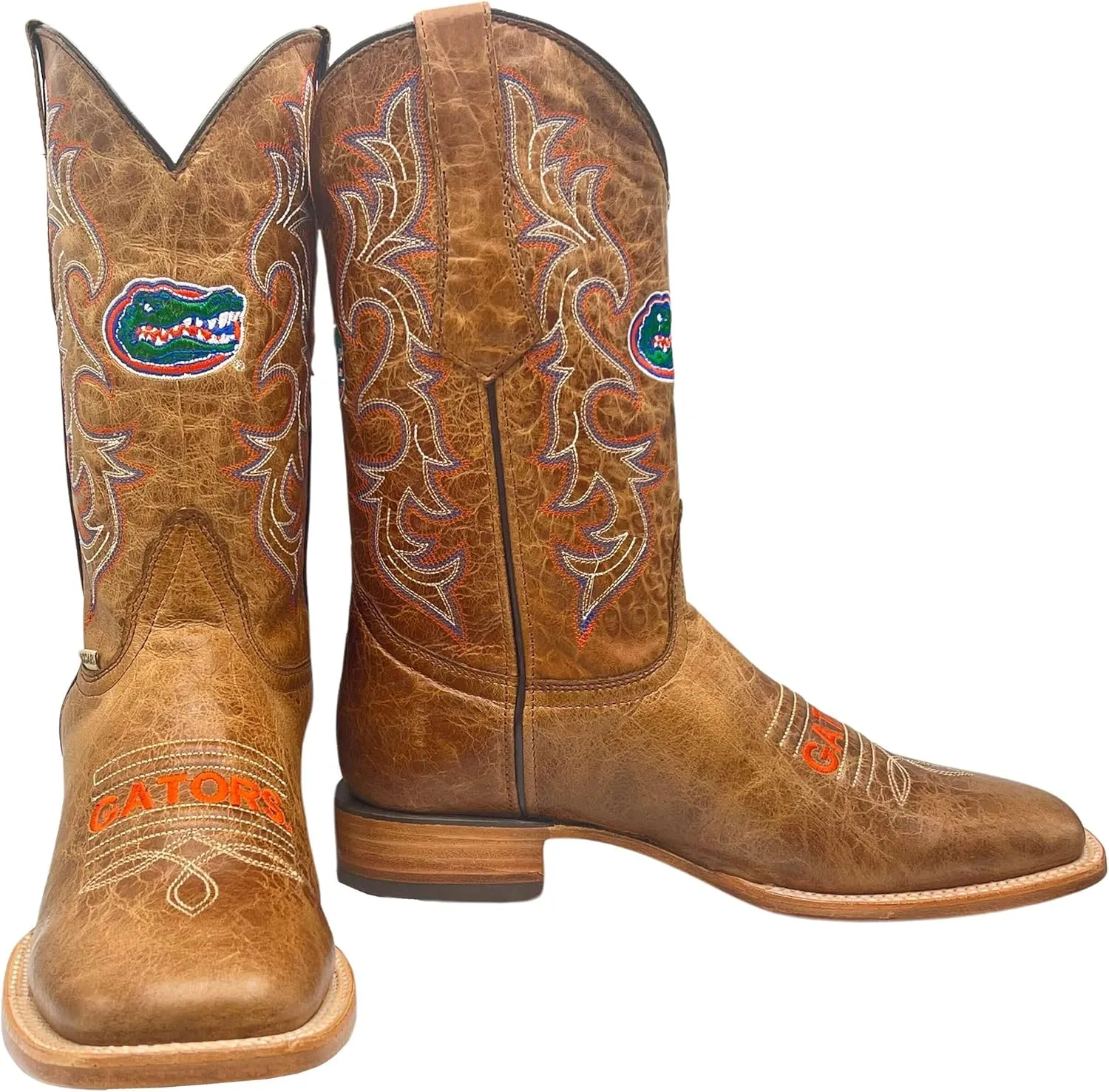 Vaccari Men's Luke Genuine Leather Collegiate Embroidery Broad Square Toe Cowboy Boots