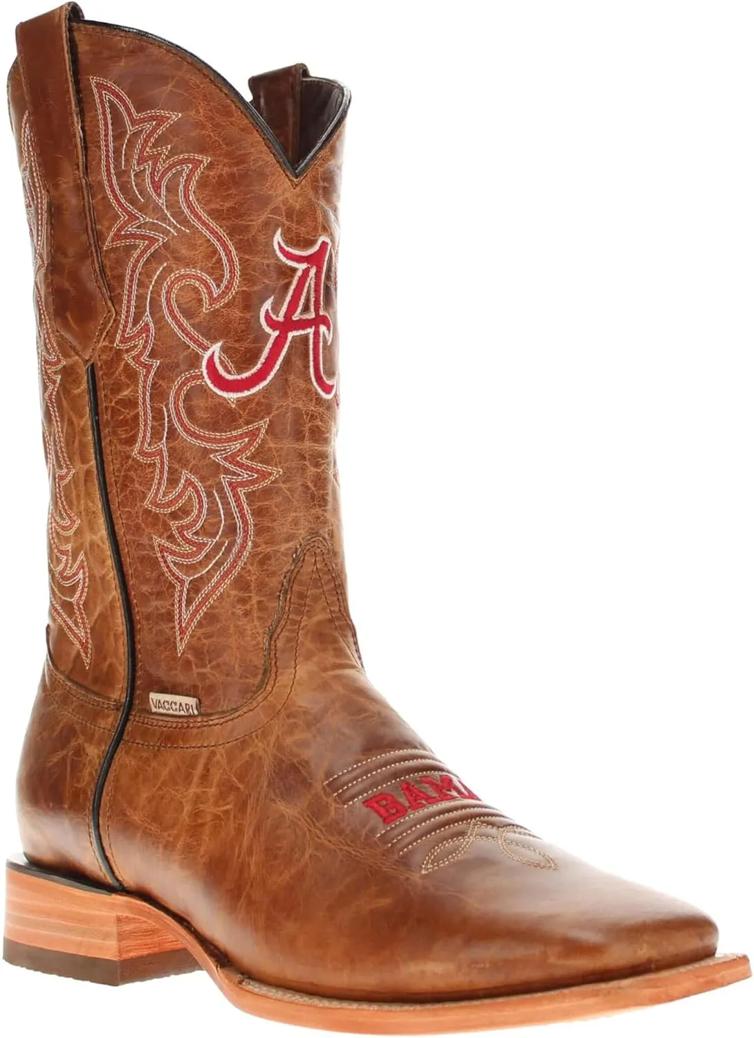 Vaccari Men's Luke Genuine Leather Collegiate Embroidery Broad Square Toe Cowboy Boots