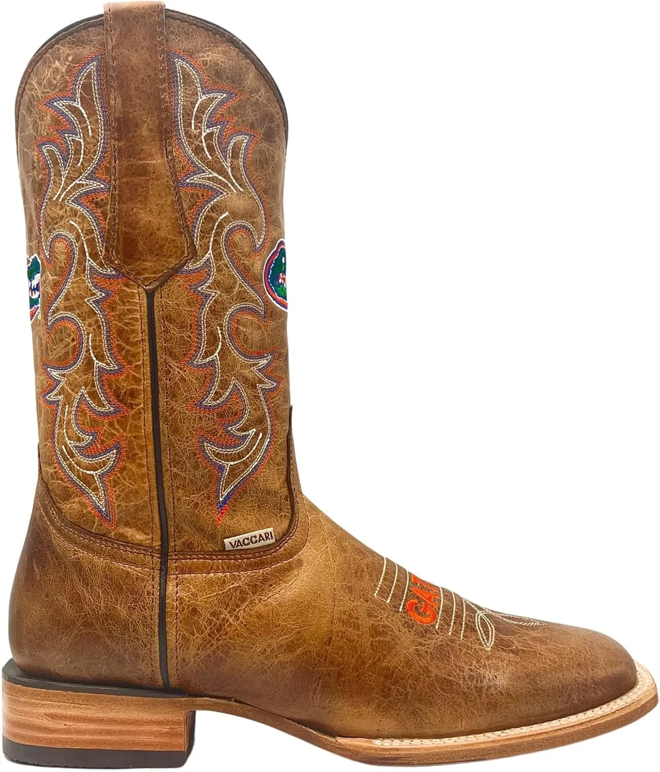 Vaccari Men's Luke Genuine Leather Collegiate Embroidery Broad Square Toe Cowboy Boots