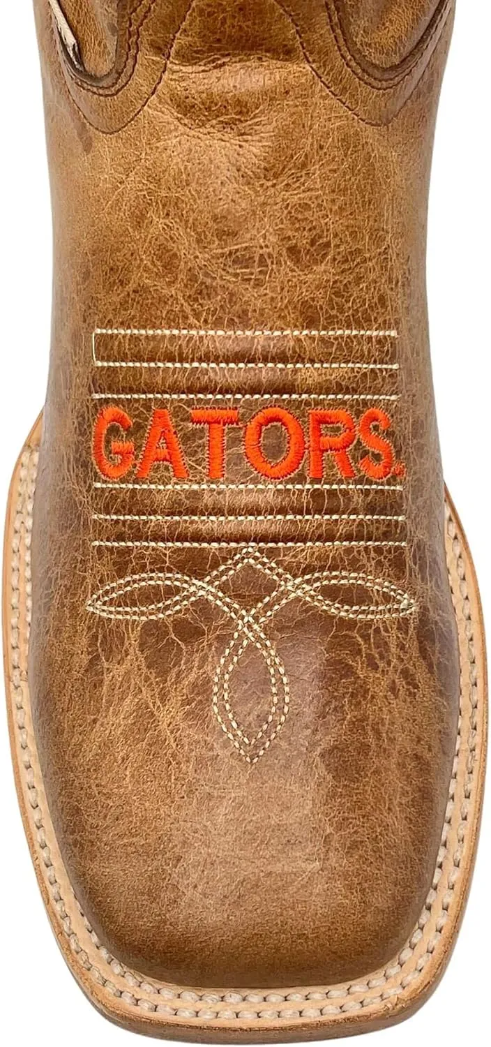 Vaccari Men's Luke Genuine Leather Collegiate Embroidery Broad Square Toe Cowboy Boots