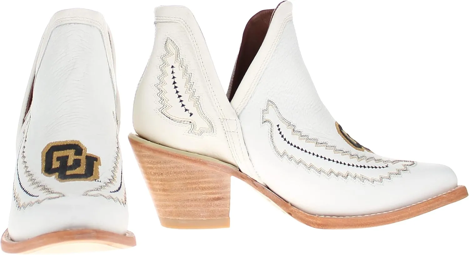 Vaccari Women's Natalie Genuine Leather NCAA League Embroidery Pointed Toe Western V Cutout Ankle Boots