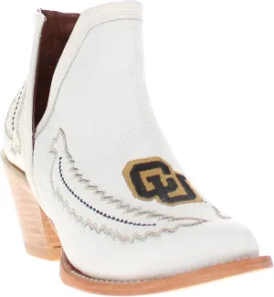 Vaccari Women's Natalie Genuine Leather NCAA League Embroidery Pointed Toe Western V Cutout Ankle Boots