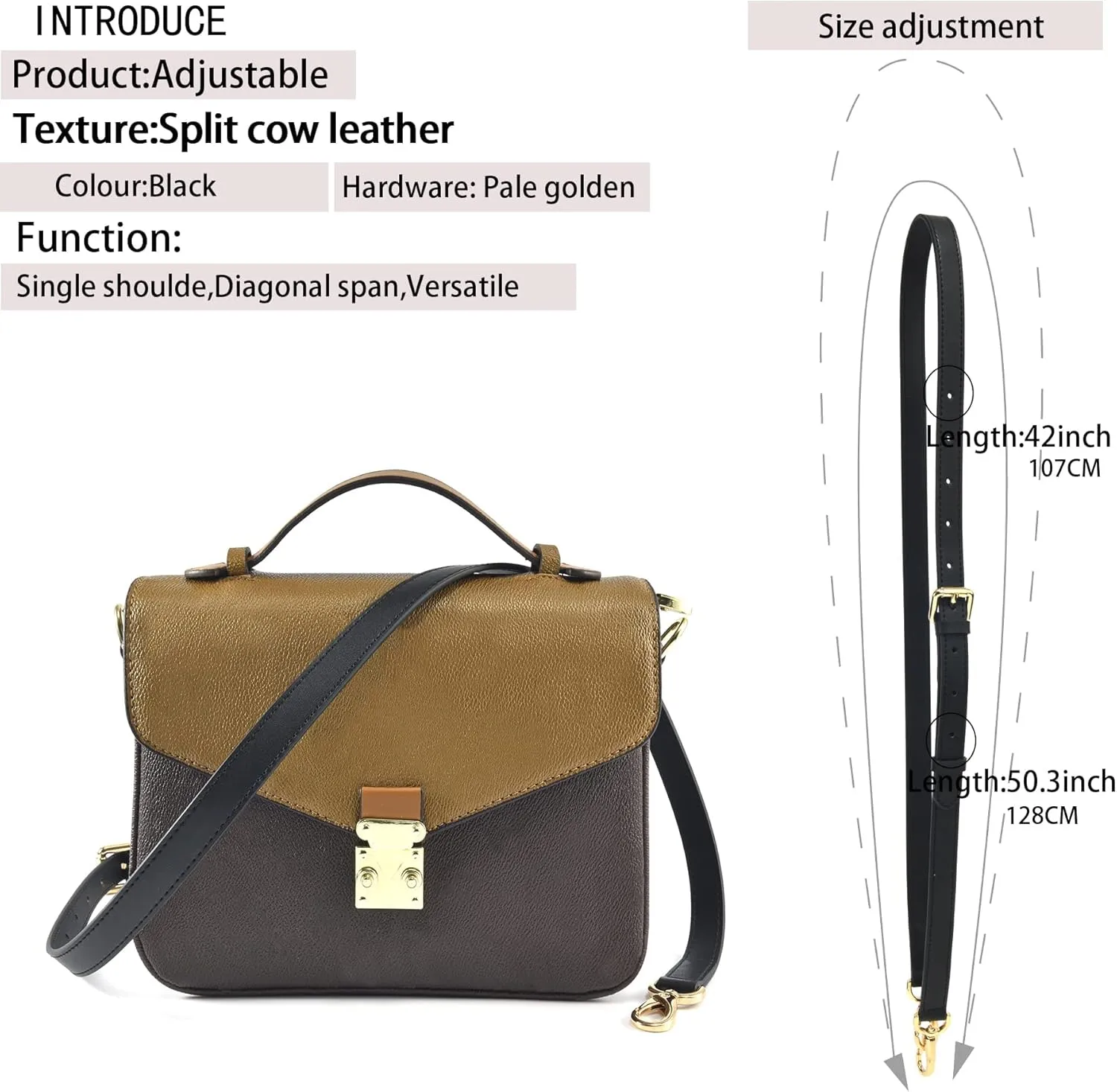 Vachetta Leather Adjustable Crossbody Strap for Women's Crossbody Handbags
