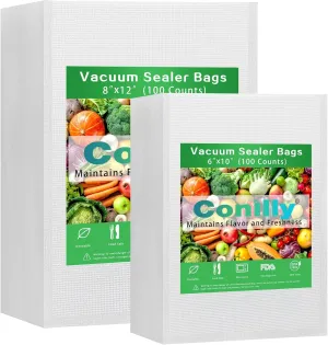 Vacuum Sealer Bags - 100 Pack (6"x10" 8" x 12") | BPA Free, Commercial Grade, Puncture & Leak Proof | Pre-Cut for Sous Vide, Meal Prep, Freezer Storage | Textured & Chamber Vacuum Sealer Compatible