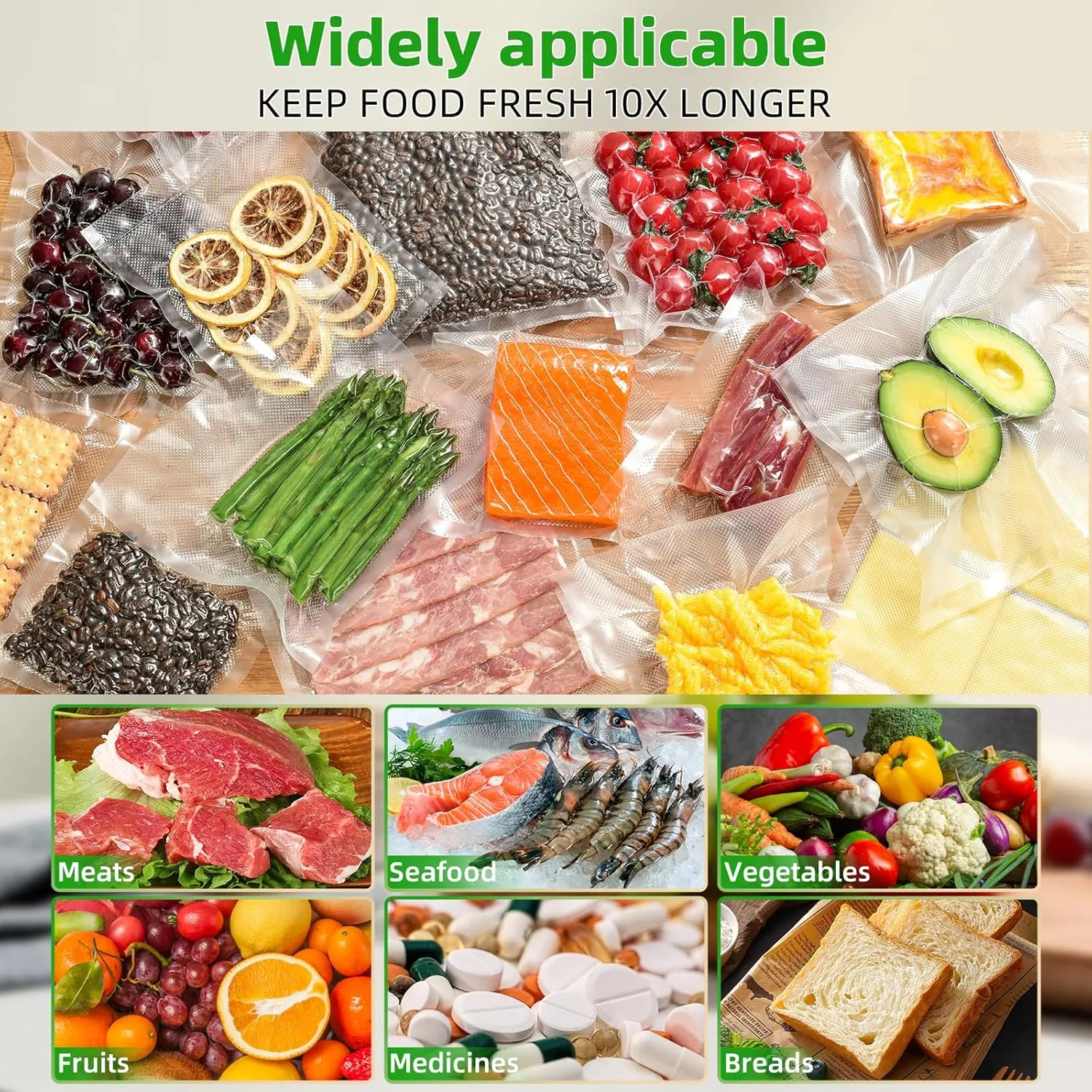 Vacuum Sealer Bags - 100 Pack (6"x10" 8" x 12") | BPA Free, Commercial Grade, Puncture & Leak Proof | Pre-Cut for Sous Vide, Meal Prep, Freezer Storage | Textured & Chamber Vacuum Sealer Compatible