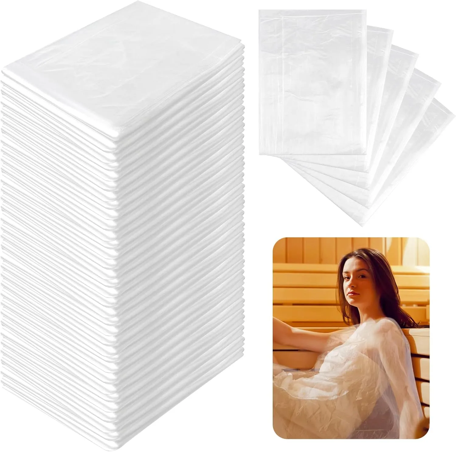 VAIPI 100 Pcs Plastic Sheeting for Body Wrap, 86x47 Inch Sauna Blanket Liners Plastic Sauna Wrap Disposable Film Bathtub Bag Sauna Accessories for Beauty Salon Spa Therapy